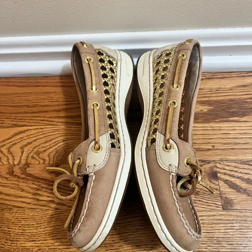 Sperry Top-Sider Angelfish Cane Leather Gold Beach Boat Deck Shoes Sz 7 #9432212